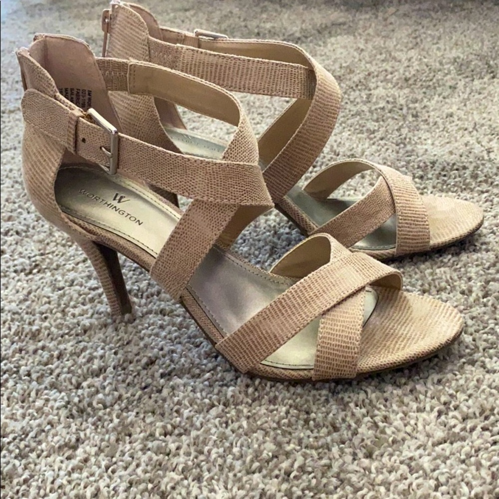 Worn three times, neutral colored straps heels!